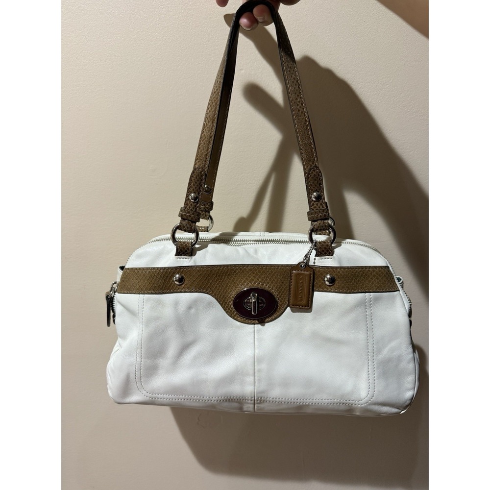 COACH Ivory/Brown Leather PENELOPE Domed Shoulder Tote Purse Bag F16529 S‎